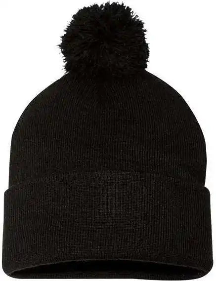 Sportsman Sp15 Pom-pom 12’’ Knit Beanie - Black - one Size Fits Most