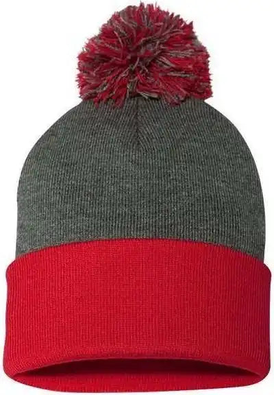 Sportsman Sp15 Pom-pom 12’’ Knit Beanie - Dark Heather Grey Red - Gray / one Size Fits Most