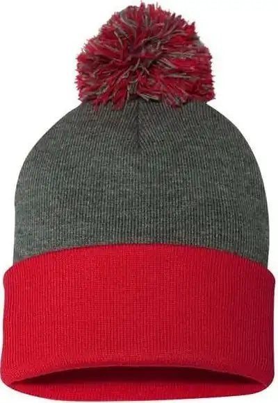 Sportsman Sp15 Pom-pom 12’’ Knit Beanie - Dark Heather Grey Red - Gray / one Size Fits Most