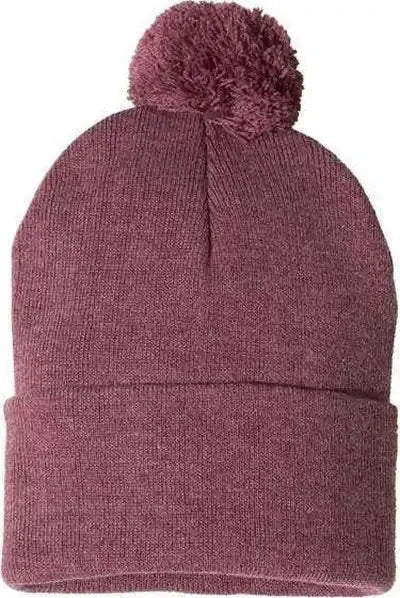 Sportsman Sp15 Pom-pom 12’’ Knit Beanie - Heather Cardinal - one Size Fits Most