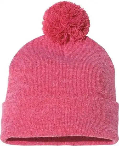 Sportsman Sp15 Pom-pom 12’’ Knit Beanie - Heather Red - one Size Fits Most