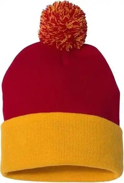 Sportsman Sp15 Pom-pom 12’’ Knit Beanie - Red Gold - one Size Fits Most