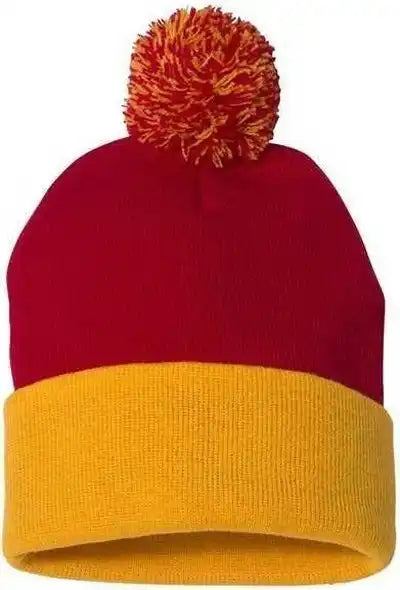 Sportsman Sp15 Pom-pom 12’’ Knit Beanie - Red Gold - one Size Fits Most