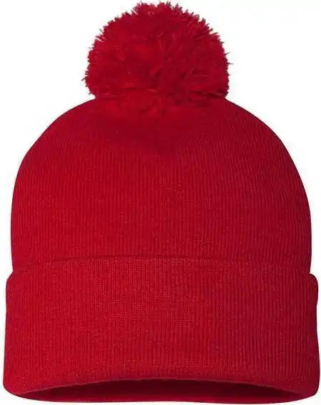 Sportsman Sp15 Pom-pom 12’’ Knit Beanie - Red - one Size Fits Most