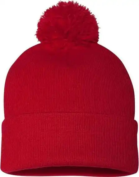 Sportsman Sp15 Pom-pom 12’’ Knit Beanie - Red - one Size Fits Most