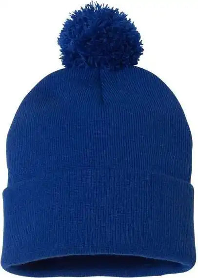 Sportsman Sp15 Pom-pom 12’’ Knit Beanie - Royal Blue - one Size Fits Most