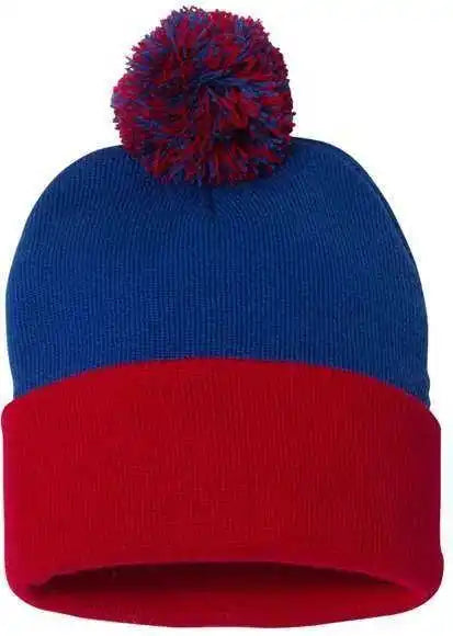 Sportsman Sp15 Pom-pom 12’’ Knit Beanie - Royal Red - one Size Fits Most