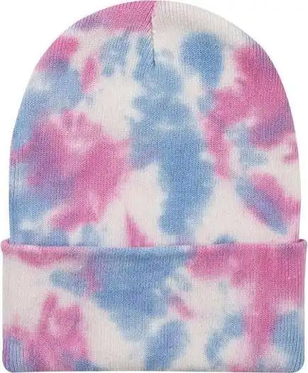 Sportsman Sp412 12’’ Tie Dyed Knit Beanie Cotton Candy Pink / one Size Fits Most
