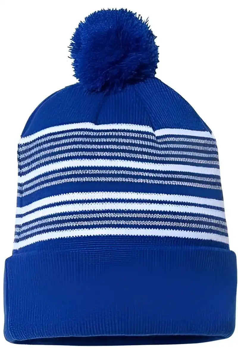 Sportsman Sp60 12’’ Striped Pom Knit Beanie Royal White Grey Gray / one Size Fits Most
