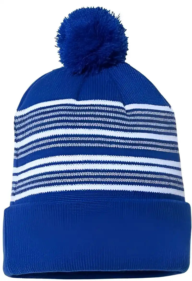 Sportsman Sp60 12’’ Striped Pom Knit Beanie Royal White Grey Gray / one Size Fits Most