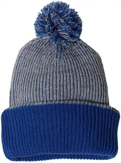 Sportsman Sp70 12’’ Knit Speckled Pom-pom Beanie - Heather Grey Royal - Gray / one Size Fits Most