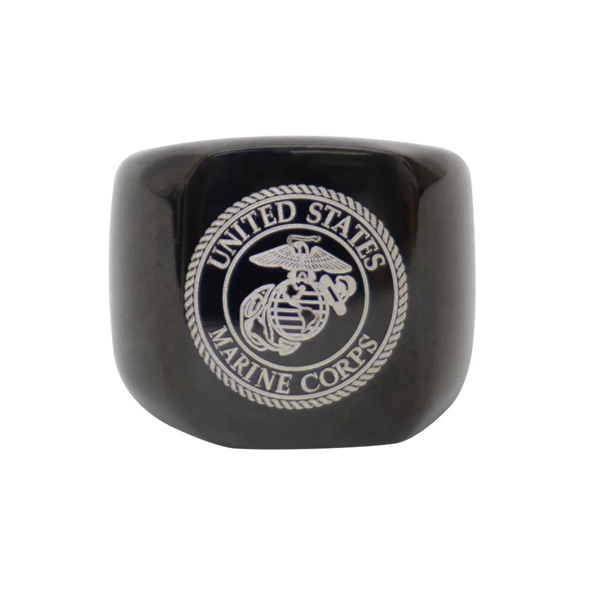 Stainless Steel Usmc Eagle Globe and Anchor Ring - Black