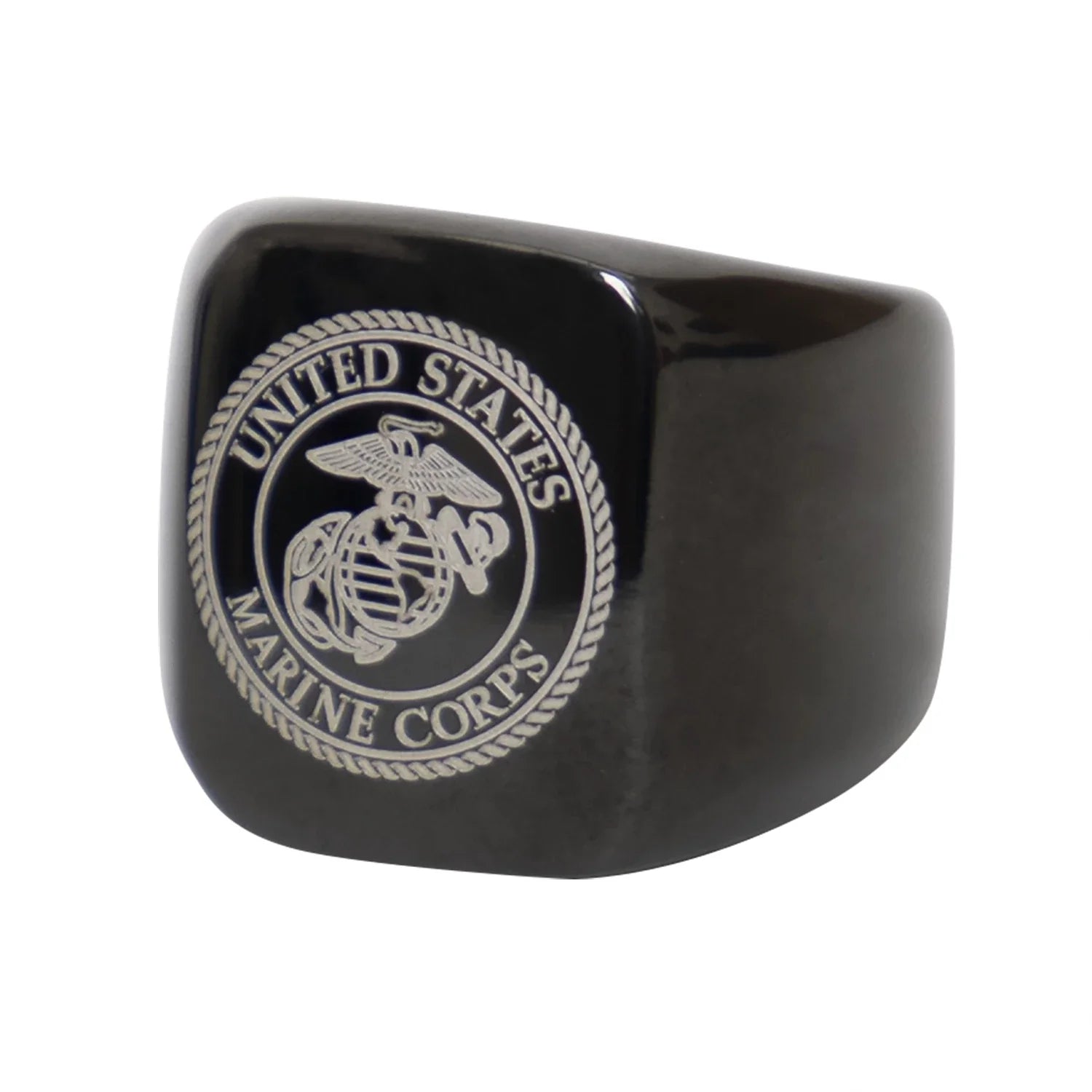 Stainless Steel Usmc Eagle Globe and Anchor Ring - Black