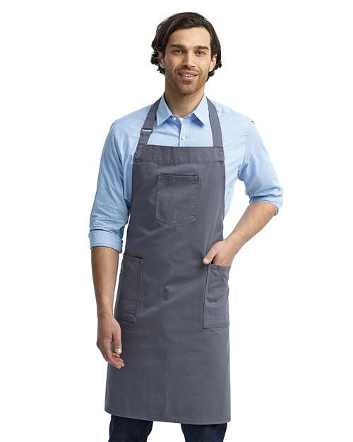 Front View of Steel Cotton Chino Bib Apron with Pocket - RP132