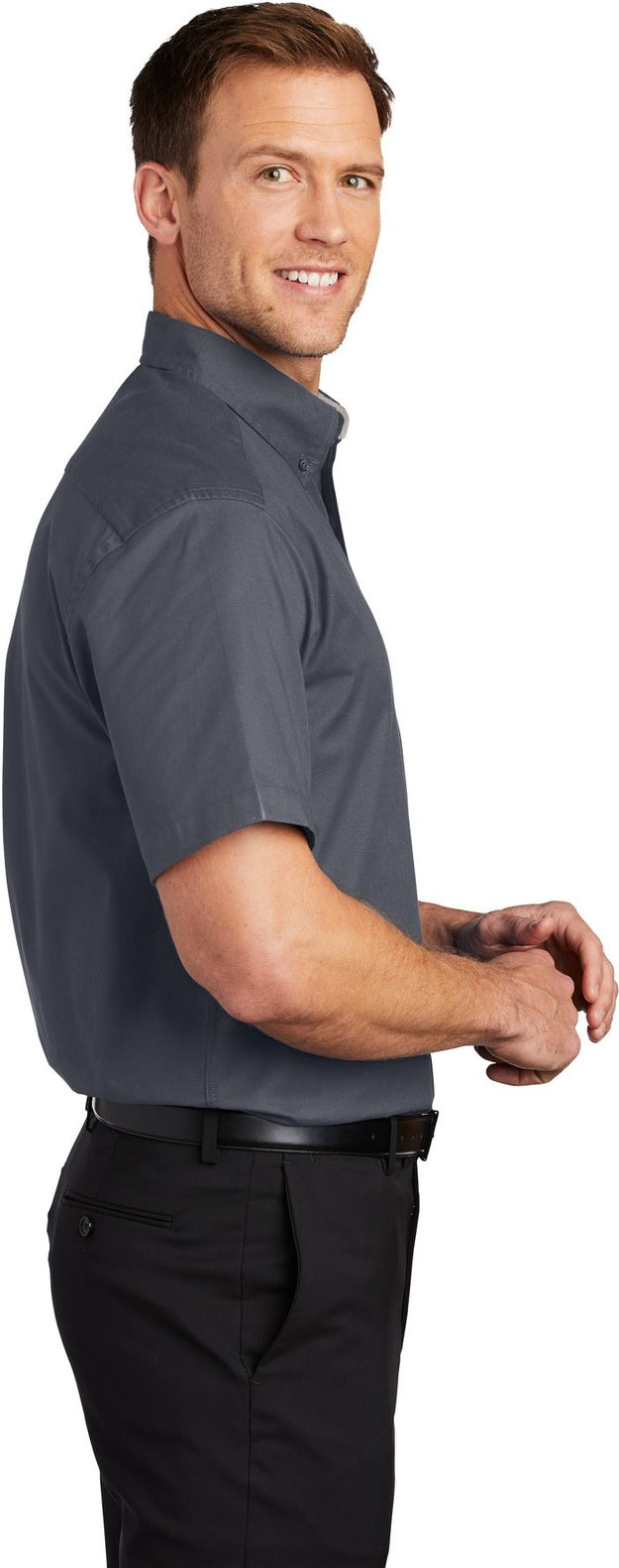 Steel Grey Port Authority Tall Short Sleeve Easy Care Shirt. TLS508