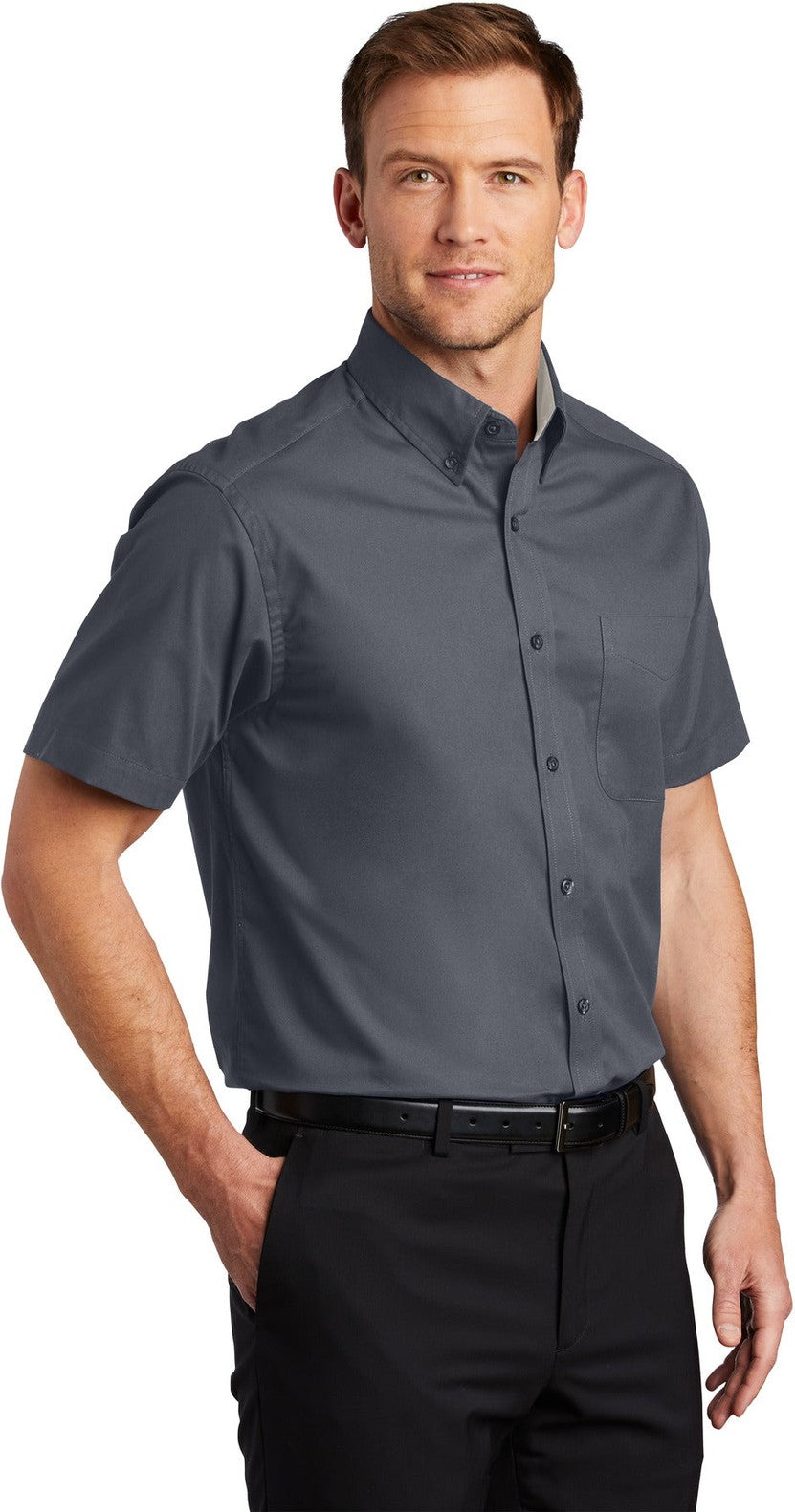 Steel Grey Port Authority Tall Short Sleeve Easy Care Shirt. TLS508
