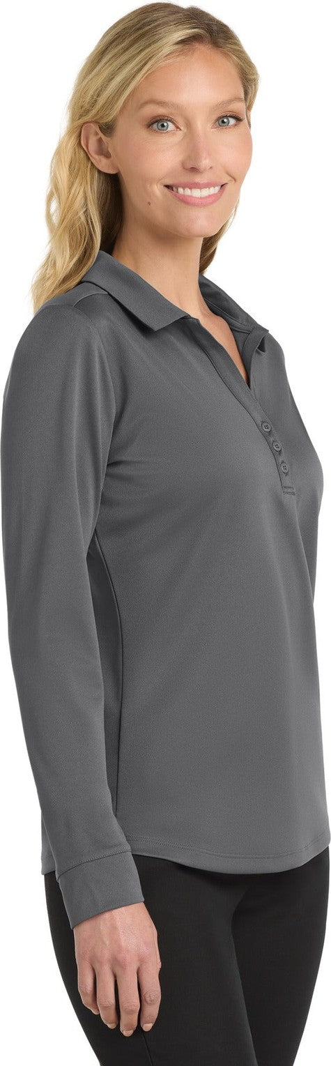 Steel Grey Port Authority Women's Silk Touch Performance Long Sleeve Polo. L540LS