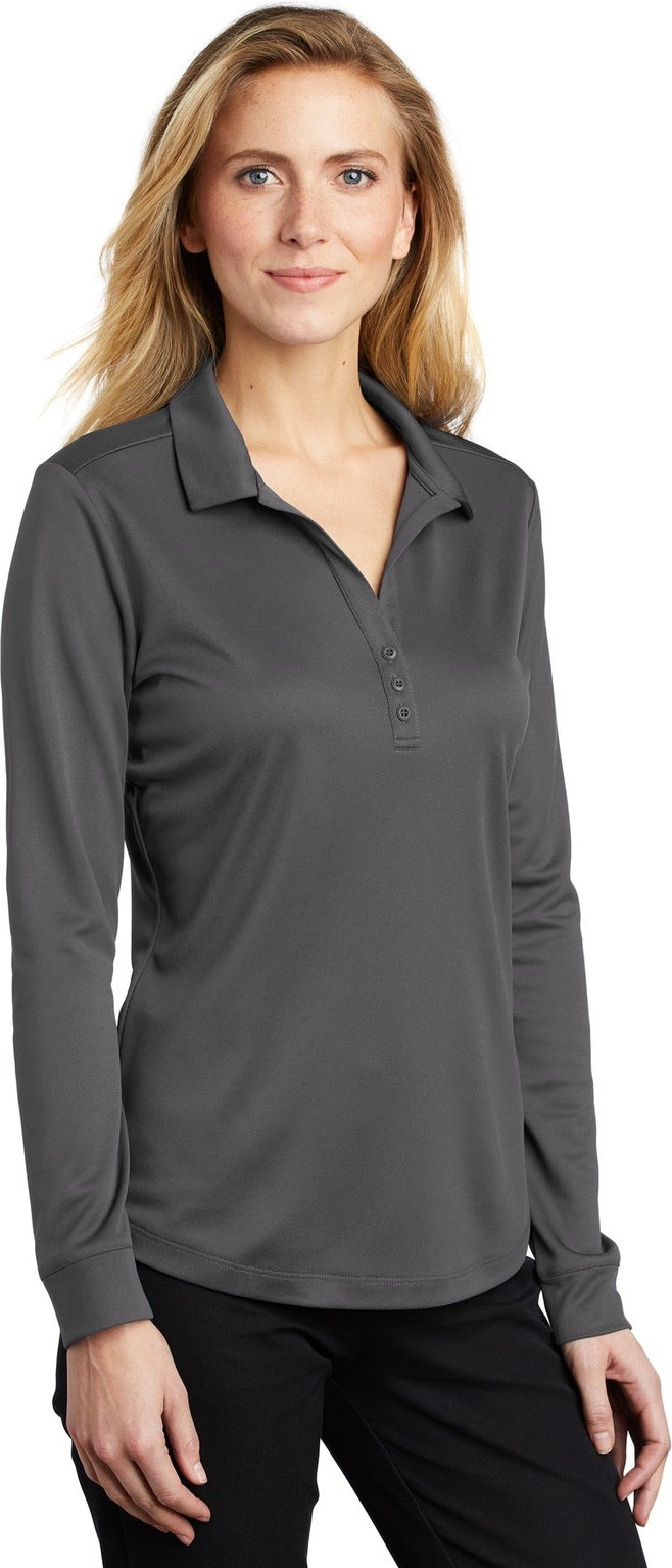 Steel Grey Port Authority Women's Silk Touch Performance Long Sleeve Polo. L540LS