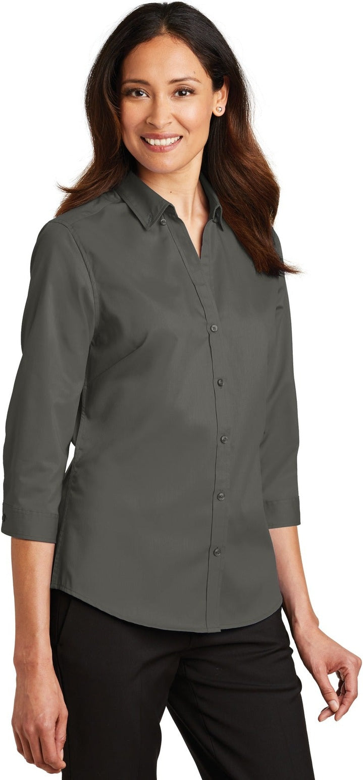 Sterling Grey Port Authority Women's 3/4-Sleeve SuperPro Twill Shirt. L665
