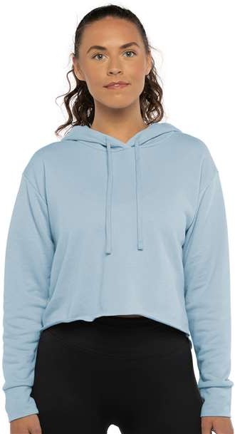 Stonewash Denim Women&#39;s Laguna Sueded Raw Edge Crop Hoodie - 9384