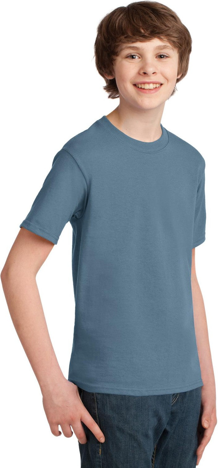 Stonewshd Blue Port & Co Youth Essential Tee. PC61Y