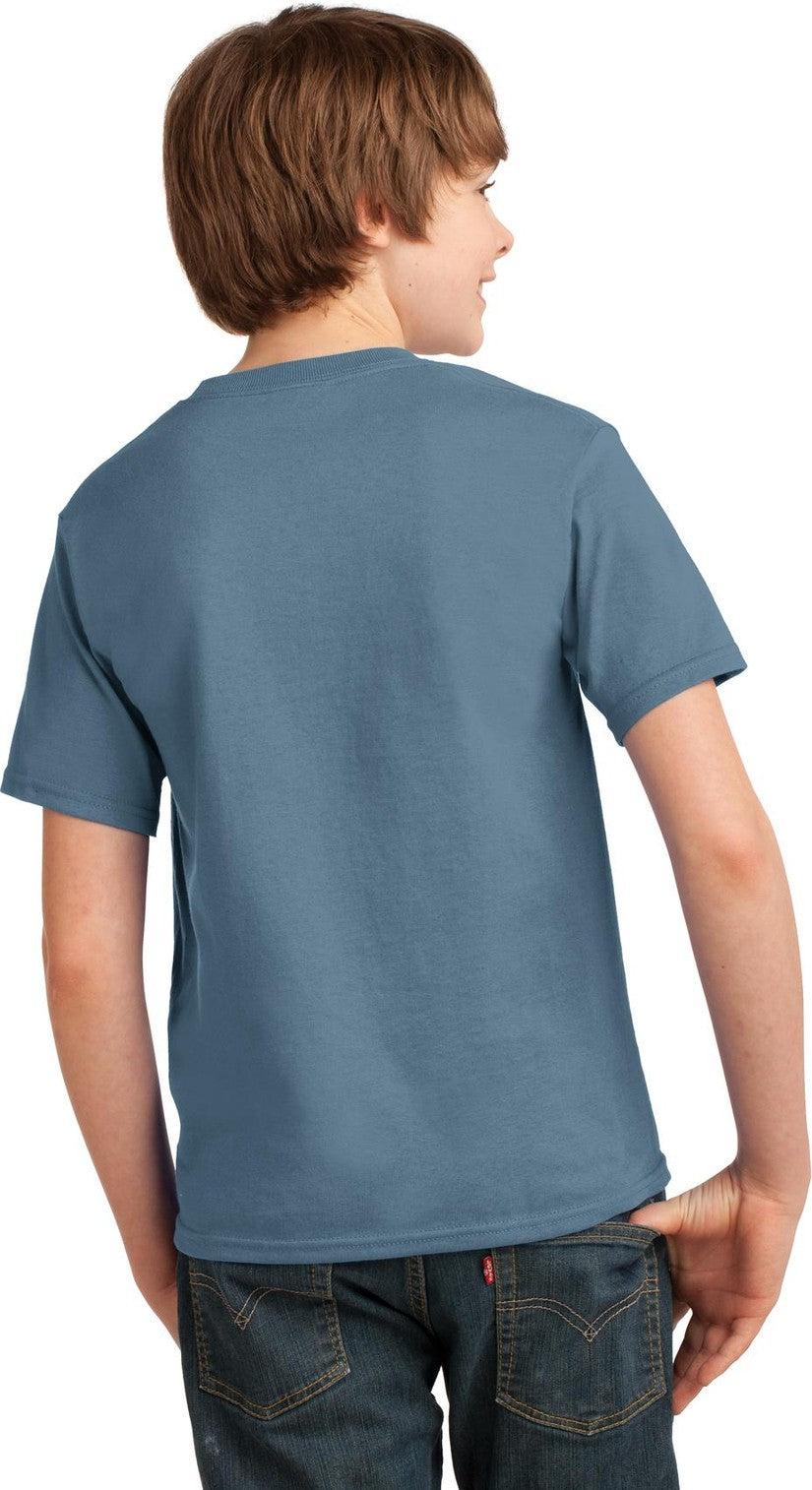 Stonewshd Blue Port & Co Youth Essential Tee. PC61Y