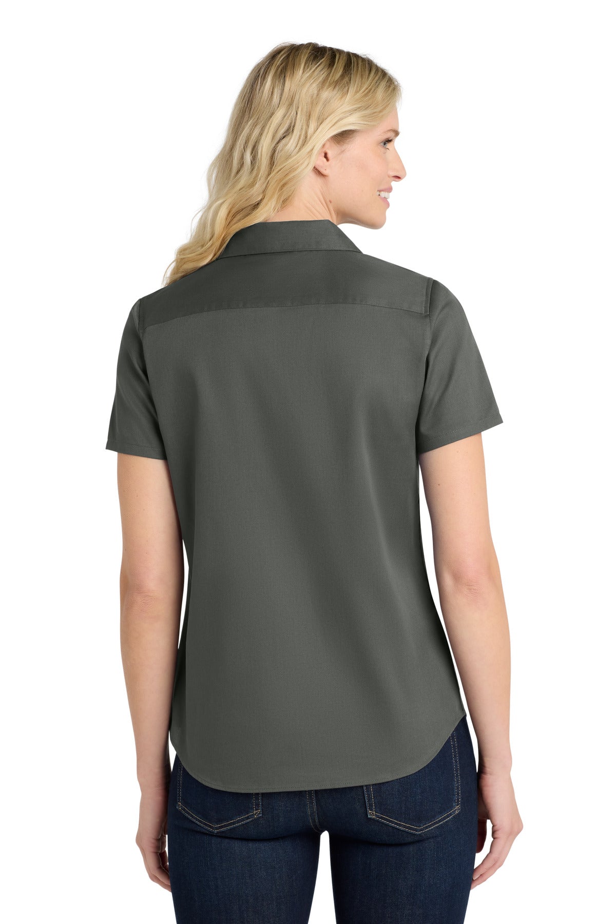StormGrey Port Authority Women's Short Sleeve SuperPro React Twill Shirt. LW809