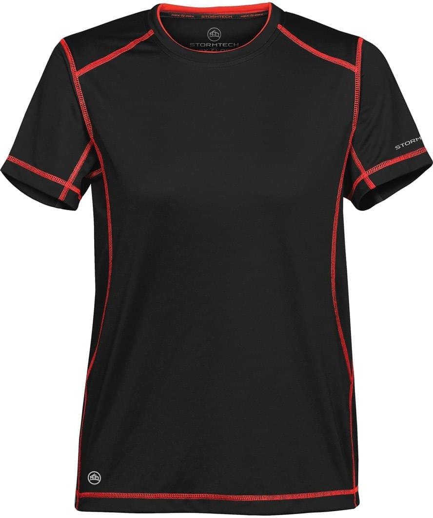 Stormtech Sat400w Women’s H2x-dry Hybrid Tee - Black True Red - Ladies Xs