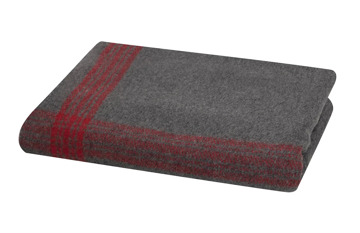 Striped Outdoor Wool Blanket - Grey / Red