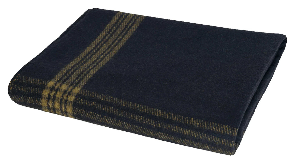 Striped Outdoor Wool Blanket - Navy Blue / Gold