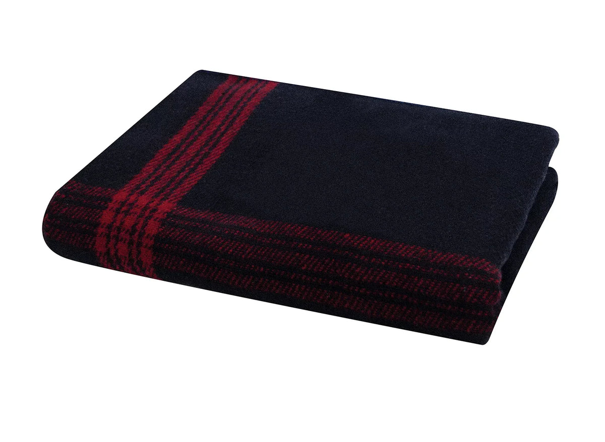 Striped Outdoor Wool Blanket - Navy Blue / Red
