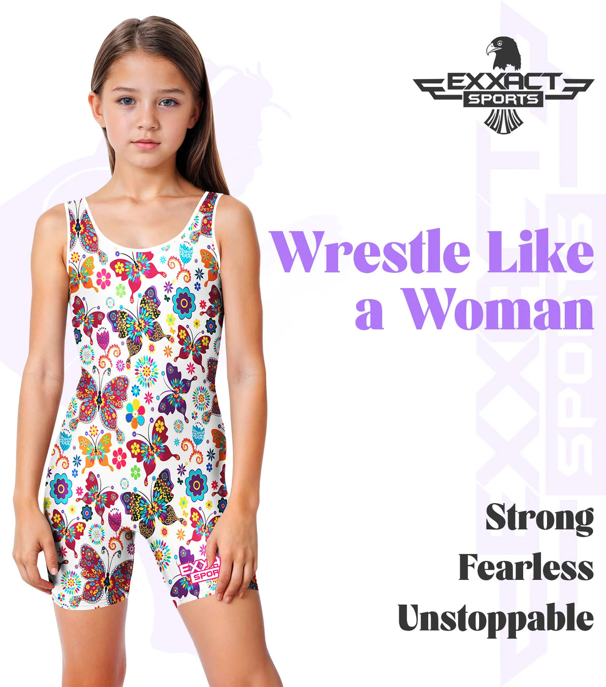 Sublimated Girl’s Wrestling Singlets High-cut Female singlets (white Butterfly)