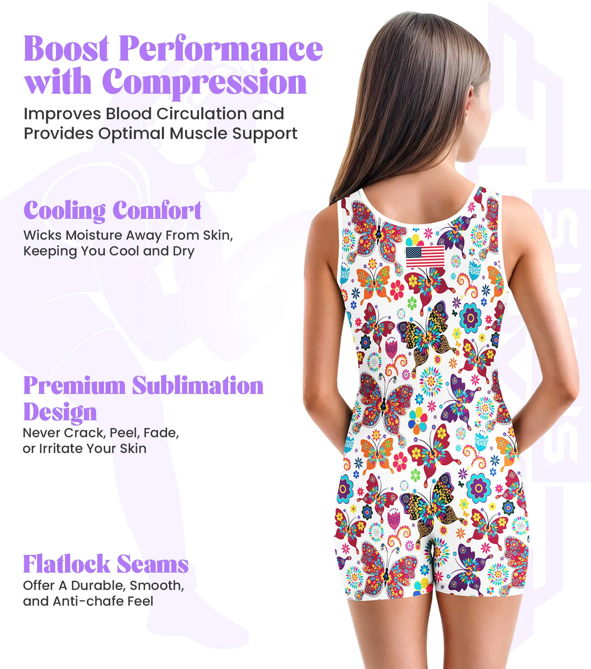 Sublimated Girl’s Wrestling Singlets High-cut Female singlets (white Butterfly)