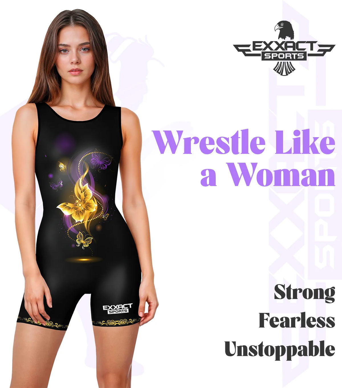 Sublimated Women’s Wrestling Singlets High-cut Female singlets (gold Butterfly)
