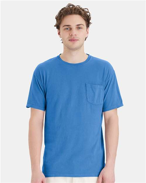 Summer Sky Blue Garment-Dyed Pocket T-Shirt - GDH150