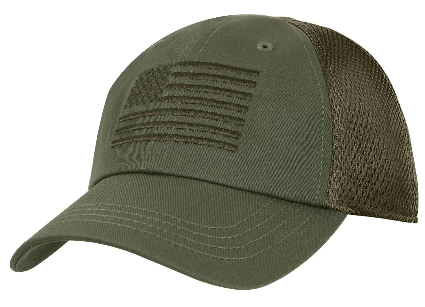 Tactical Mesh Back Cap with Embroidered us Flag - Olive Drab