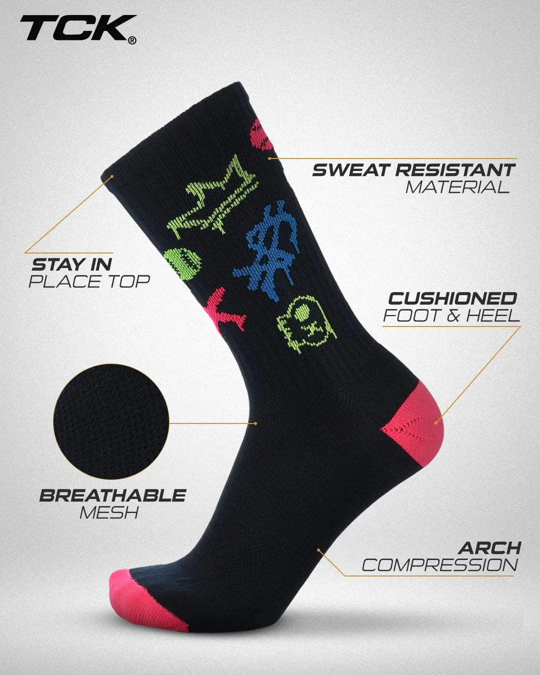 Tck After-glow Graffiti Crew Socks - Black Hot Passion
