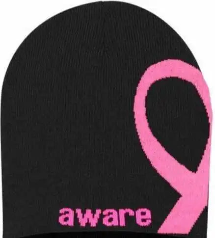 Tck Aware Breast Cancer Ribbon Beanie - Black Pink - Hot / one Size Fits Most