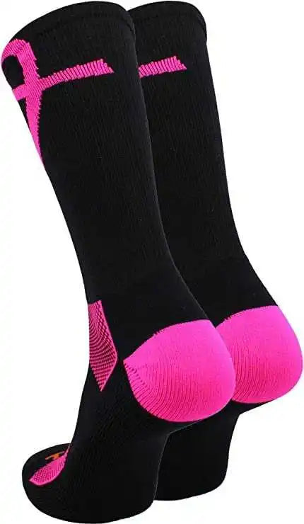 Tck Aware Breast Cancer Ribbon Crew Socks - Black Pink