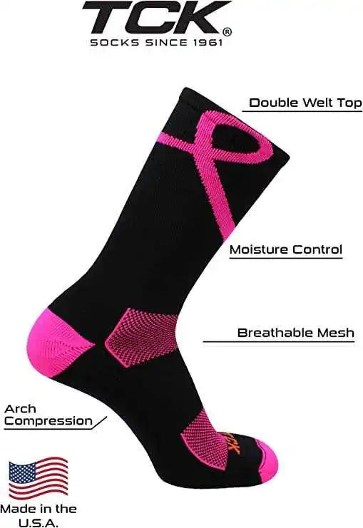Tck Aware Breast Cancer Ribbon Crew Socks - Black Pink