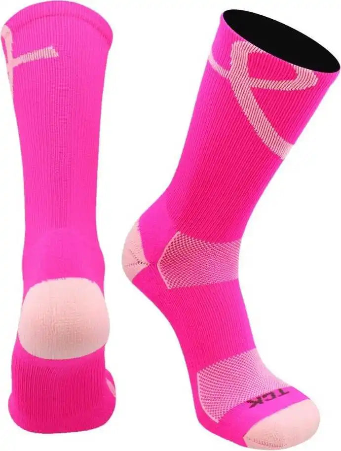 Tck Aware Breast Cancer Ribbon Crew Socks - Hot Pink