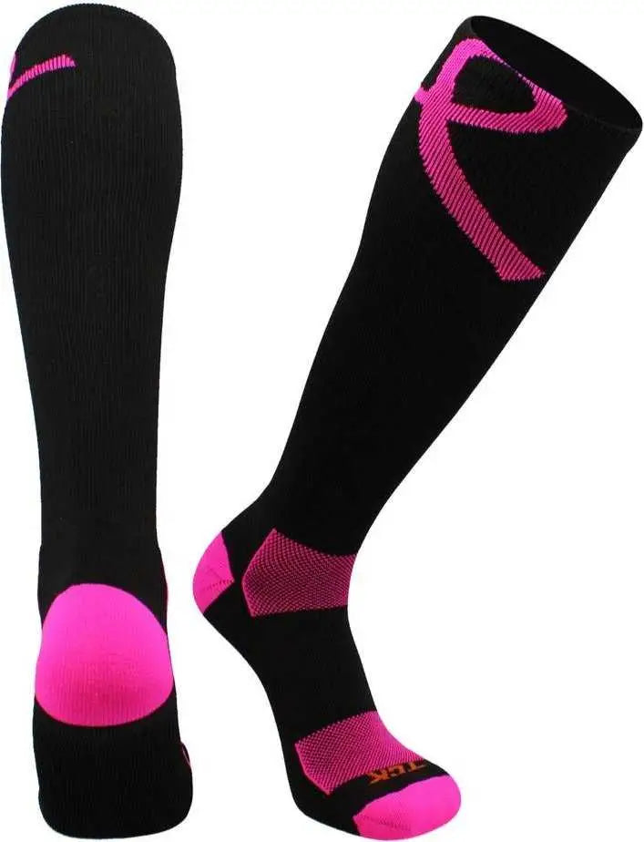 Tck Aware Breast Cancer Ribbon Knee High Socks - Black Pink