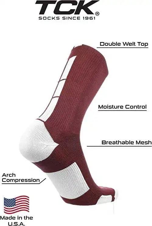 Tck Baseline 3.0 Athletic Crew Socks - Maroon White