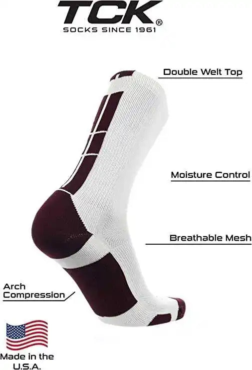Tck Baseline 3.0 Athletic Crew Socks White Maroon
