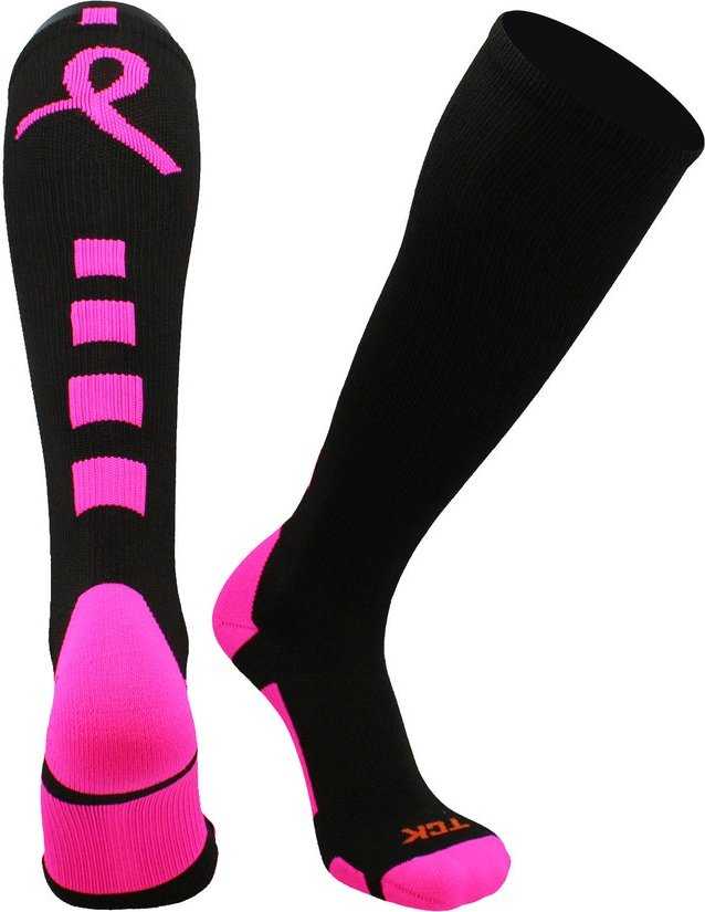 Tck Baseline Aware Breast Cancer Ribbon Knee High Socks - Black Hot Pink
