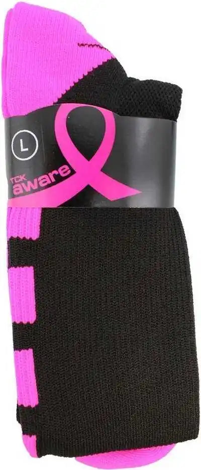 Tck Baseline Aware Breast Cancer Ribbon Knee High Socks Black Hot Pink