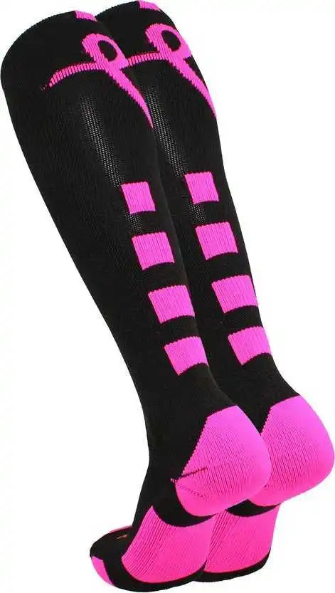 Tck Baseline Aware Breast Cancer Ribbon Knee High Socks Black Hot Pink