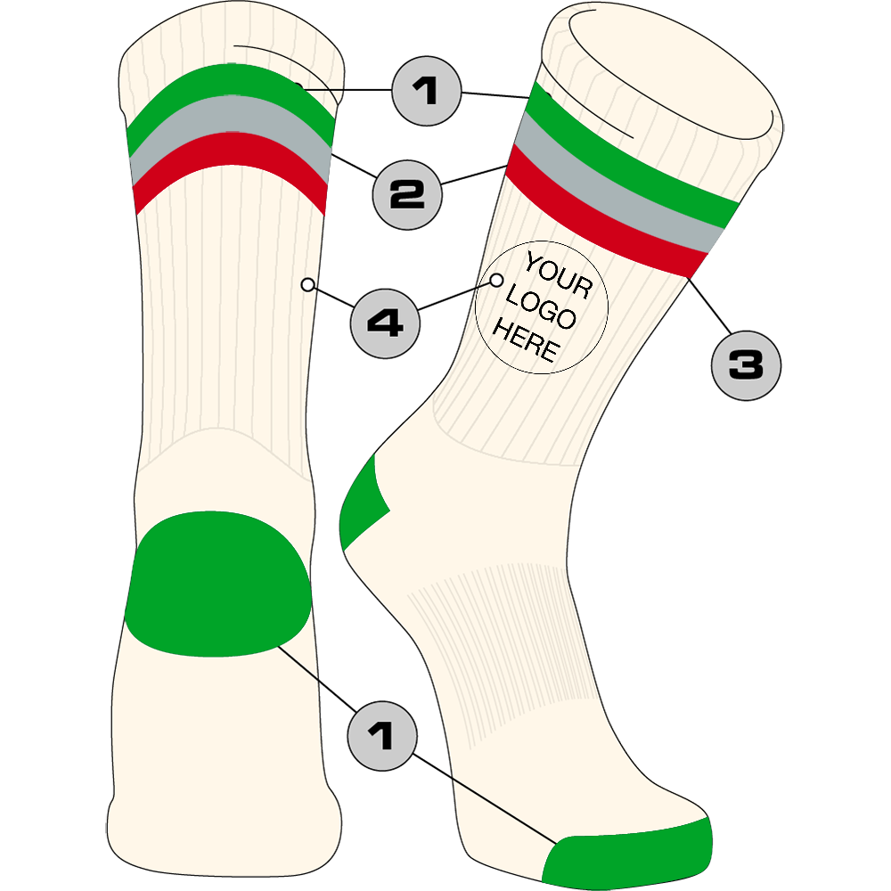Tck Customizable Crew Socks Vintage - Triple Bold Stripe