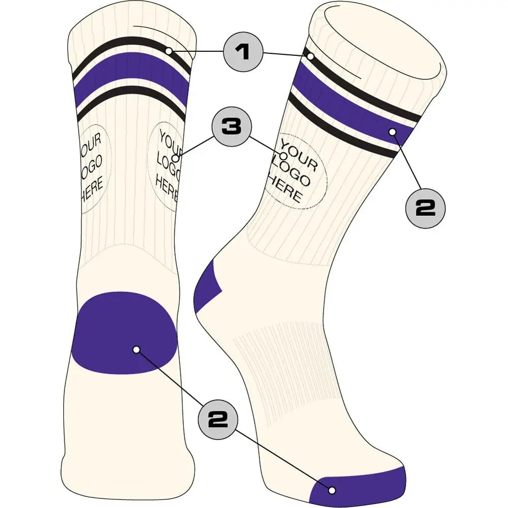 Tck Customizable Crew Socks Vintage - Triple Stripe Design