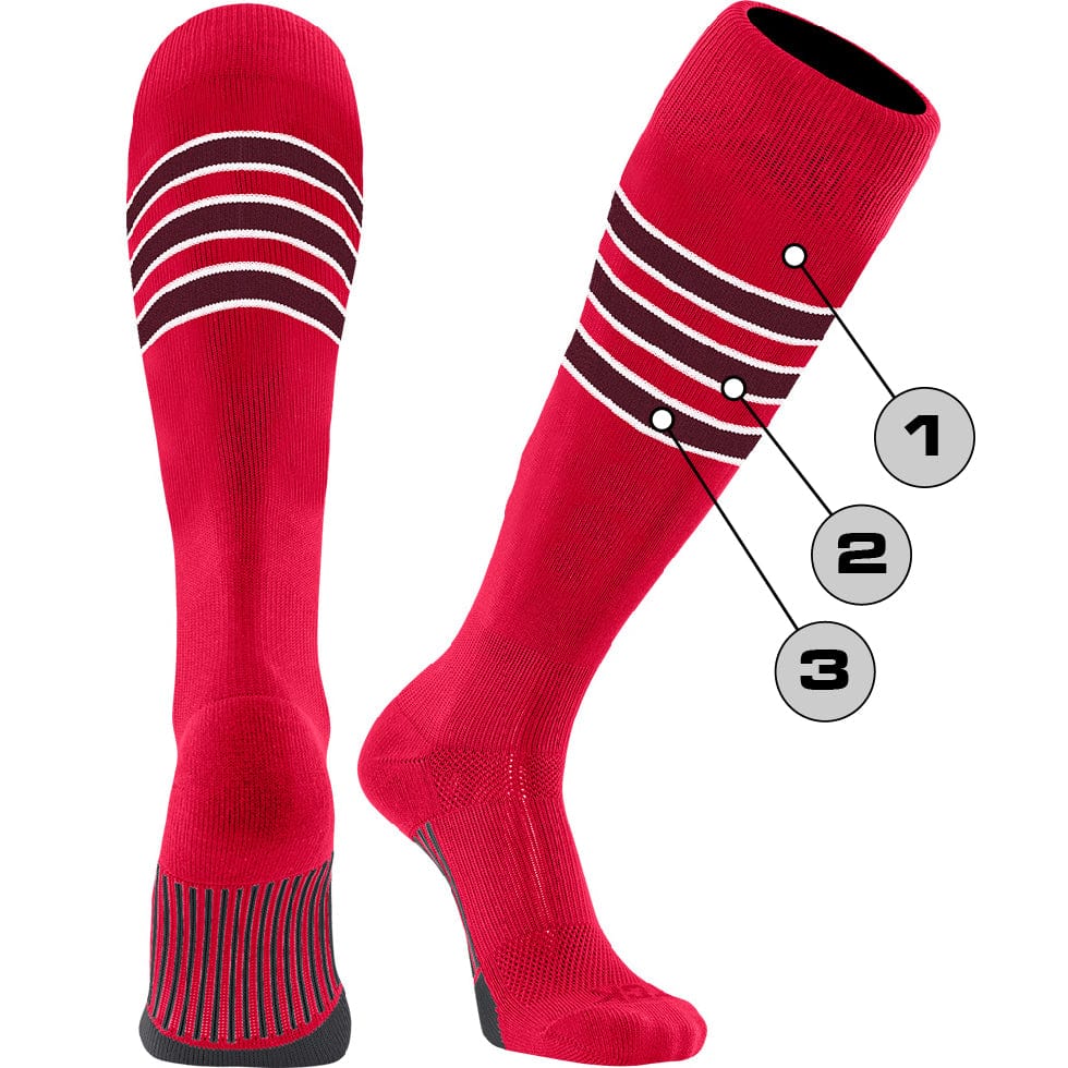 TCK Customizable Dugout Knee High Striped Baseball Socks - Pattern D